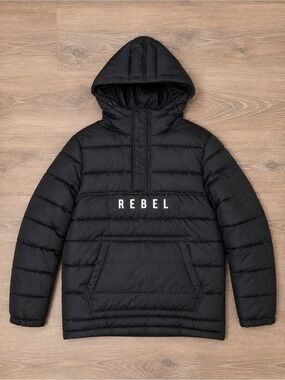 Rebel Men's Black Puffer Hooded Jacket